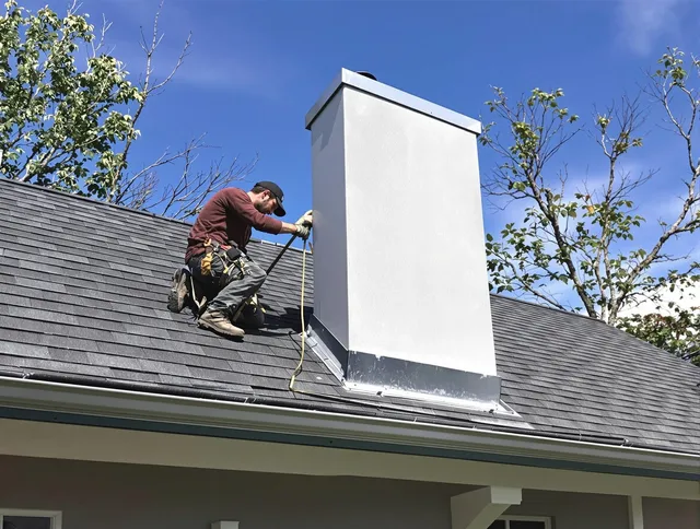 Westborough Chimney Sweep team member finishing chimney construction in Westborough, MA
