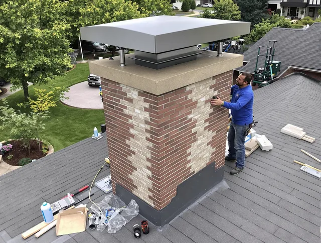 Westborough Chimney Sweep team working on a custom chimney remodel in Westborough, MA